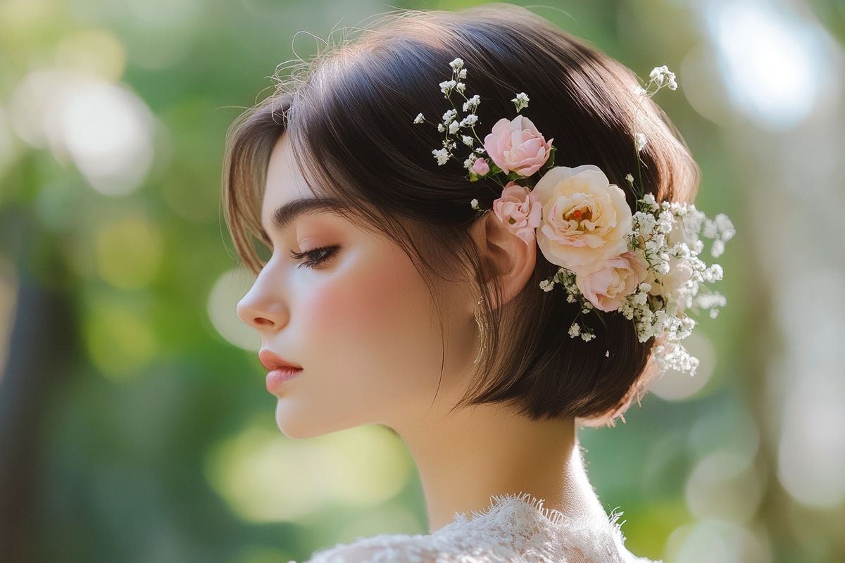 Soyez à la pointe avec une coiffure de carré court : mariage stylé en vue