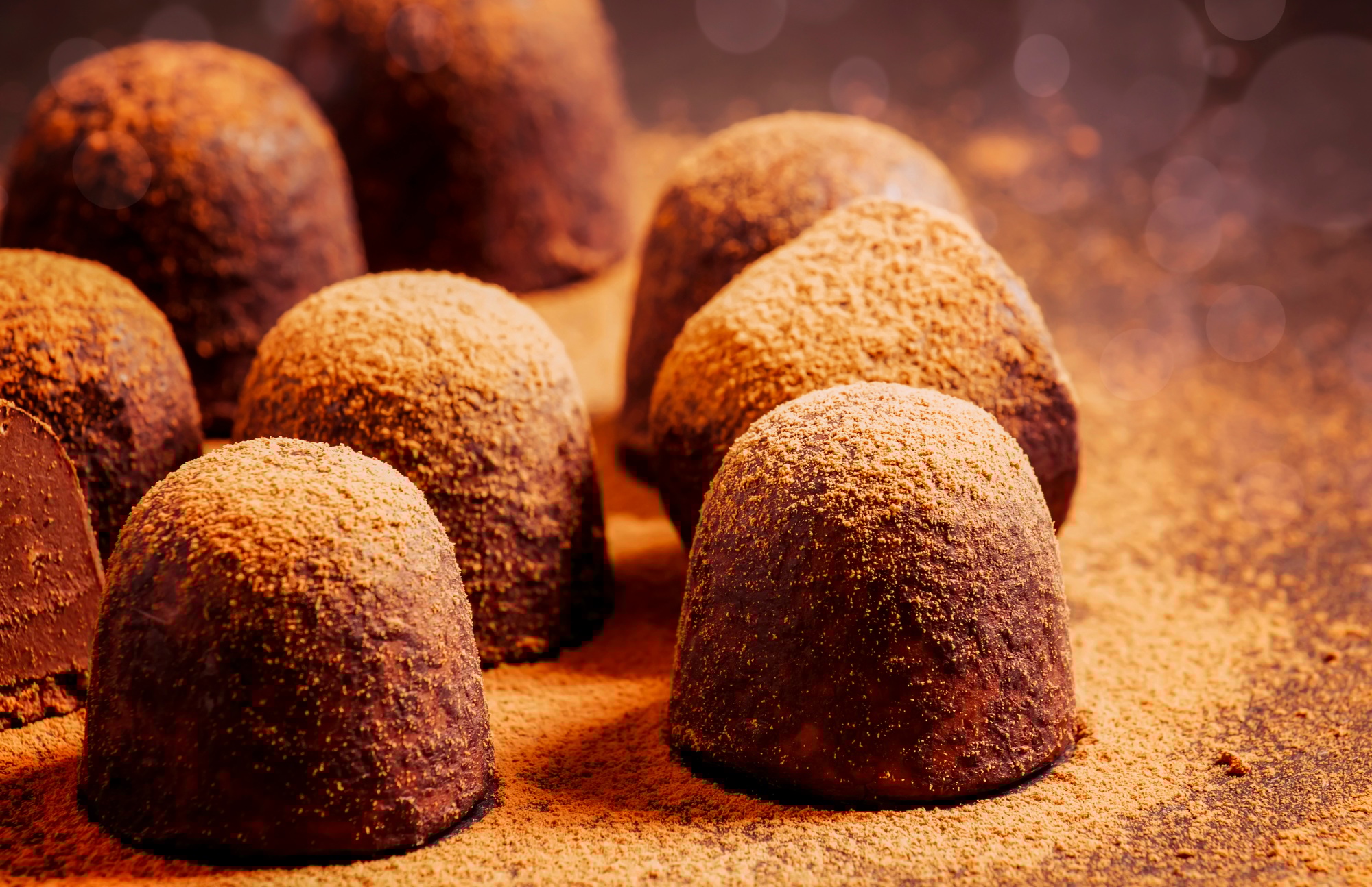 Chocolate truffles with cocoa powder