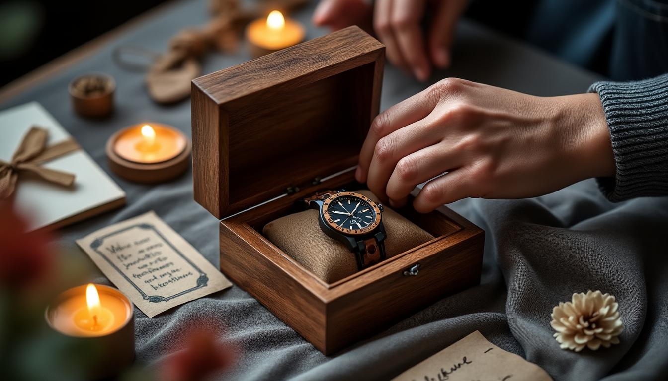 découvrez notre élégant coffret cadeau de montre en bois, idéal pour célébrer un anniversaire. profitez de notre livraison rapide pour offrir un présent unique et inoubliable à vos proches.