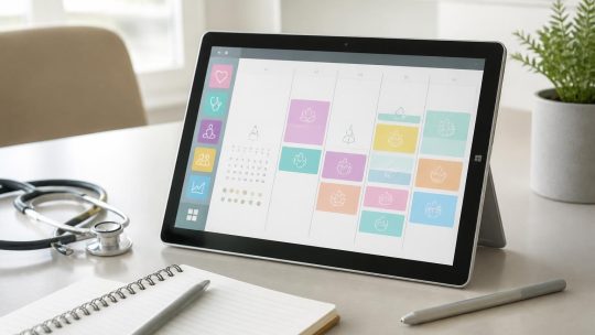 Surface Go : planning soins et ateliers géré sur tablette tactile Microsoft