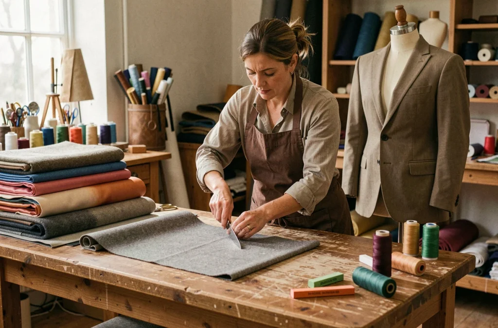 Artisane créant un vêtement sur mesure dans l'atelier de création Malam